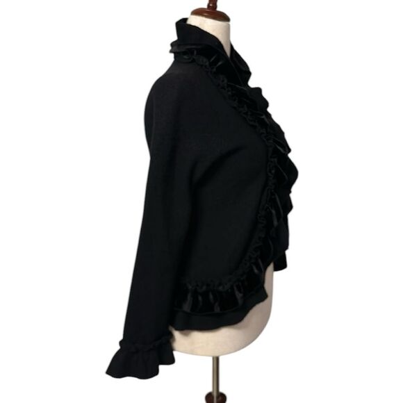 Madison Black Open Front Cardigan Sweater Women's Long Sleeve Ruffle Trim Size S - Picture 4 of 11